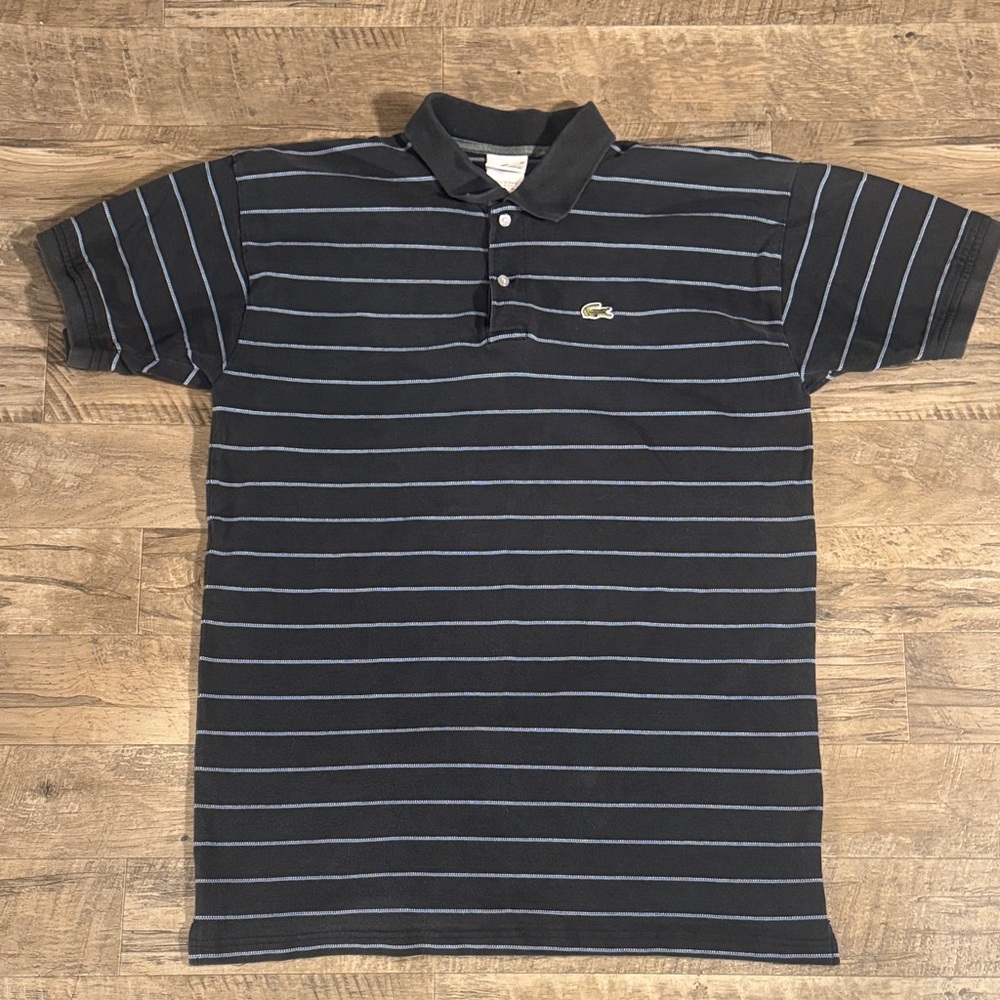 Lacoste Men's Navy Striped Polo Shirt - Size 10/1XG